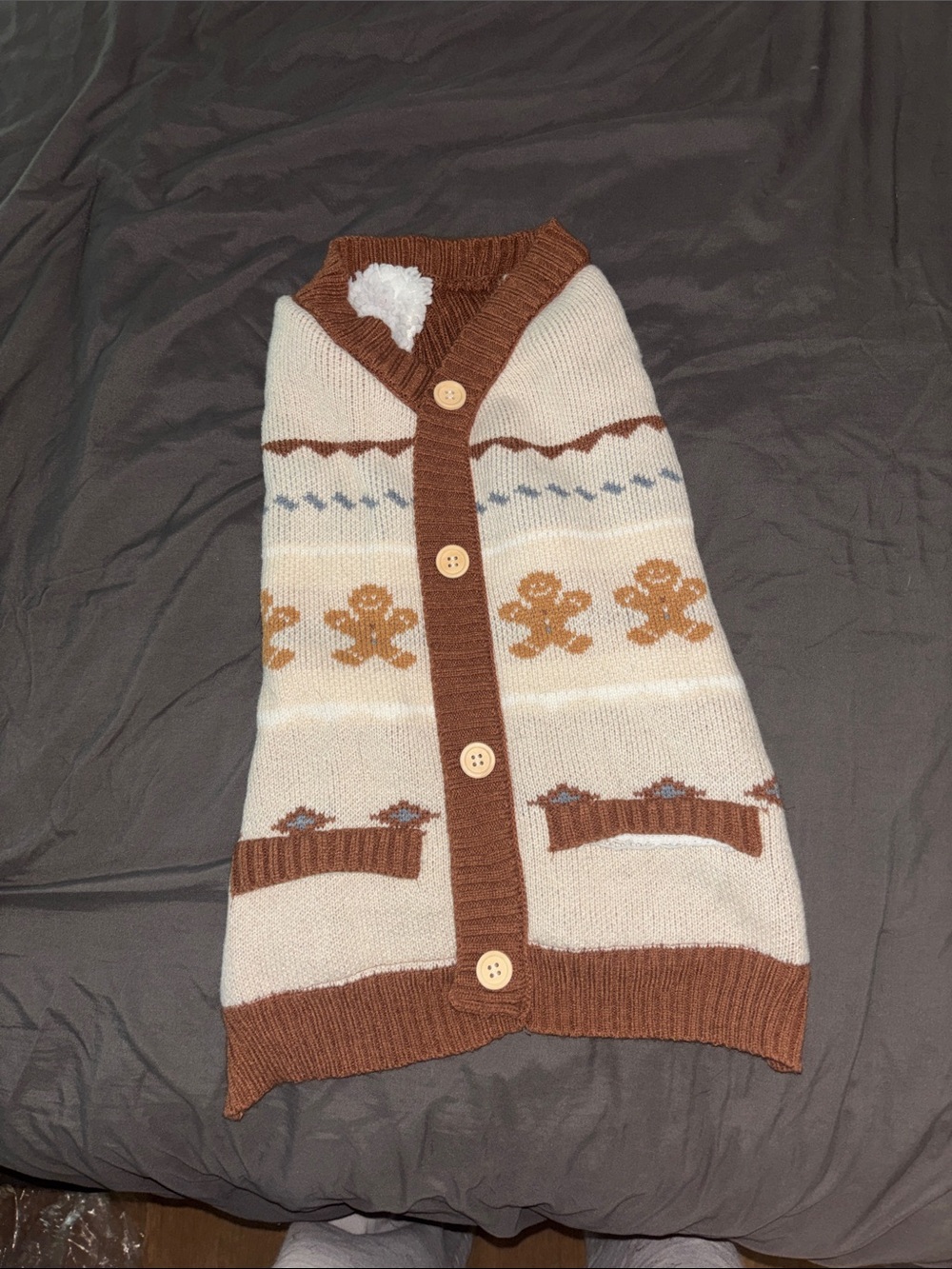 Cozy Brown & Cream Knit Dog Cardigan Sweater